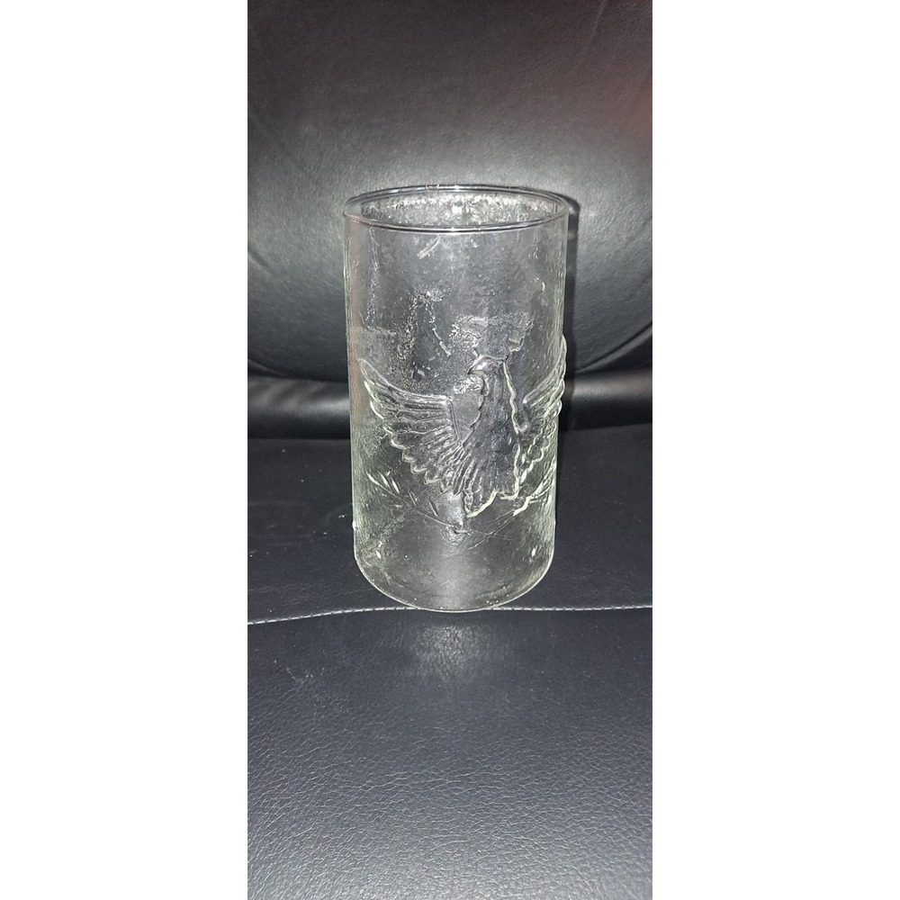 VTG‎ Clear Embossed Glass American Eagle/Stars Jar 7"